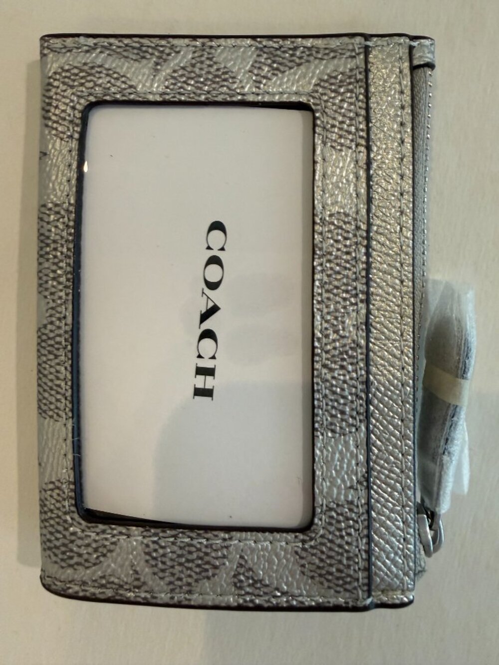 Coach Min/Skinny ID Case Card Holder Signature Canvas key chain/ Wallet Silver - Picture 7 of 14